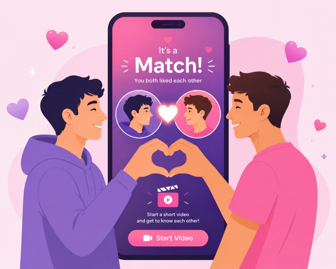 “It’s a Match!” on Instamor — two guys connect and start a short video